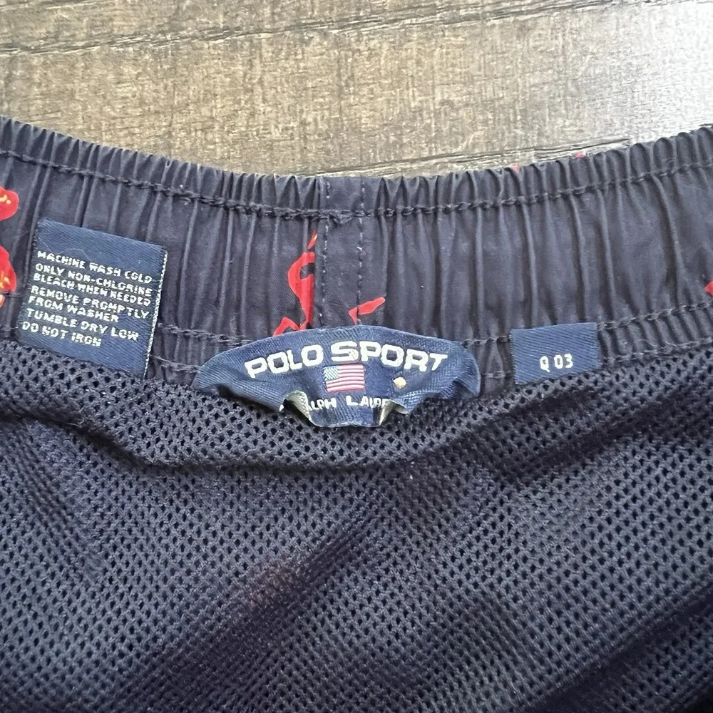 Vintage Polo Sport Ralph Lauren All Over Print Swim Flamingo‎ Swim Trunks M Logo